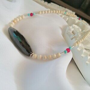 Black Onyx and Natural Howlite Beaded Necklace